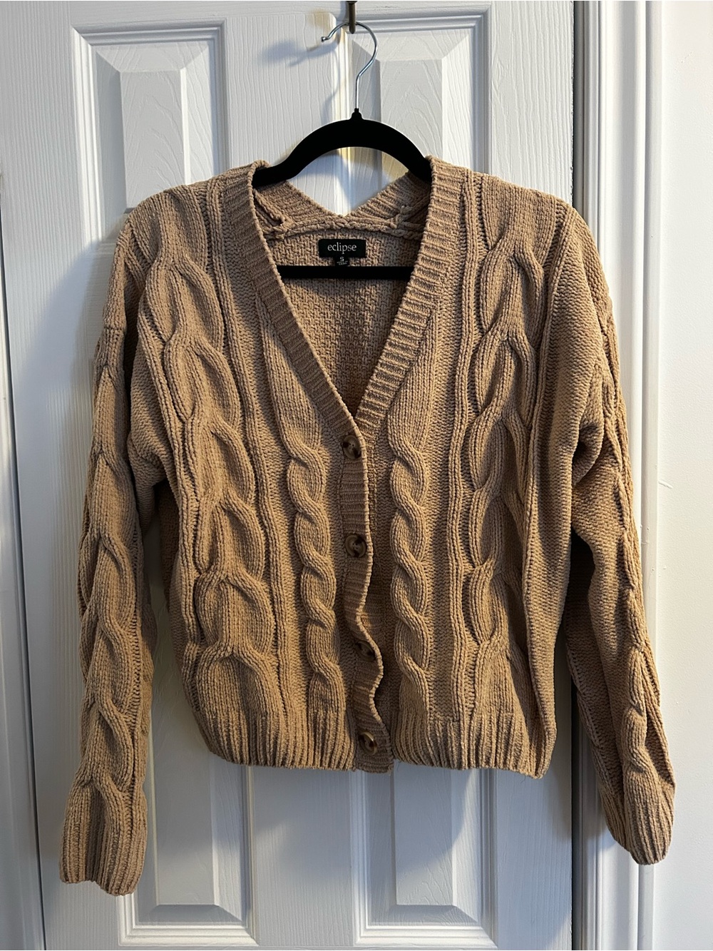 Eclipse Tan Cable Knit Button-Up Cardigan